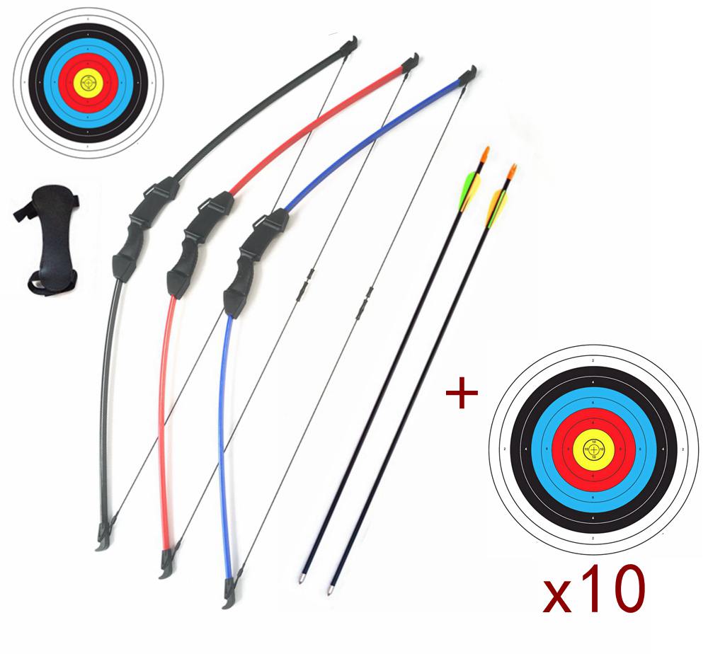 NEW 15 LBS Junior Kids Long Bow 3 Colour ARCHERY HUNTING AND TARGET Practice SET