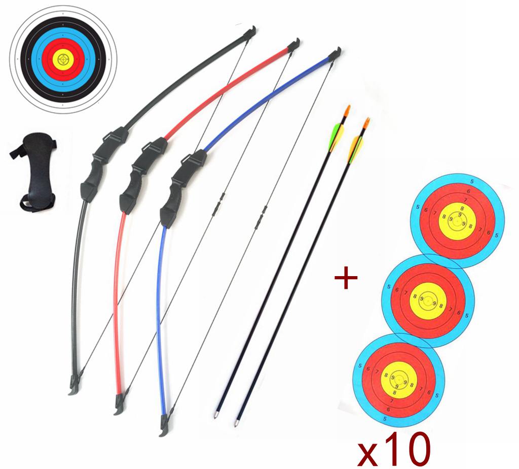 NEW 15 LBS Junior Kids Long Bow 3 Colour ARCHERY HUNTING AND TARGET Practice SET