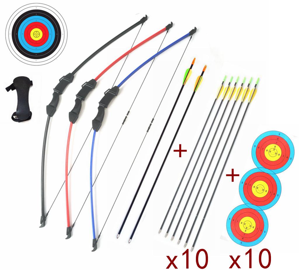 NEW 15 LBS Junior Kids Long Bow 3 Colour ARCHERY HUNTING AND TARGET Practice SET