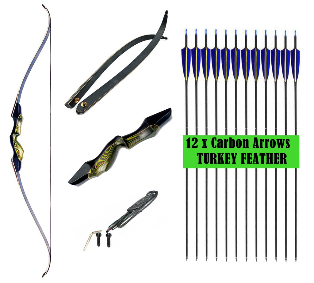 Archery BHunter 60″ GREEN GT D62 Take Down Recurve Bow – RH Kit