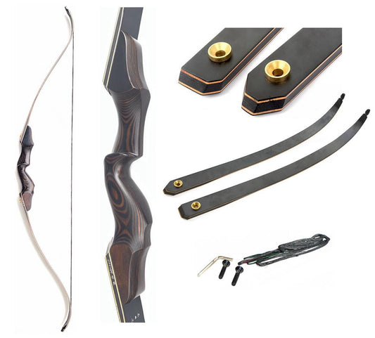 Junxing 60" GT D63 BLACK WOOD  Recurve Take Down Target & Hunting Bow 30-60lbs