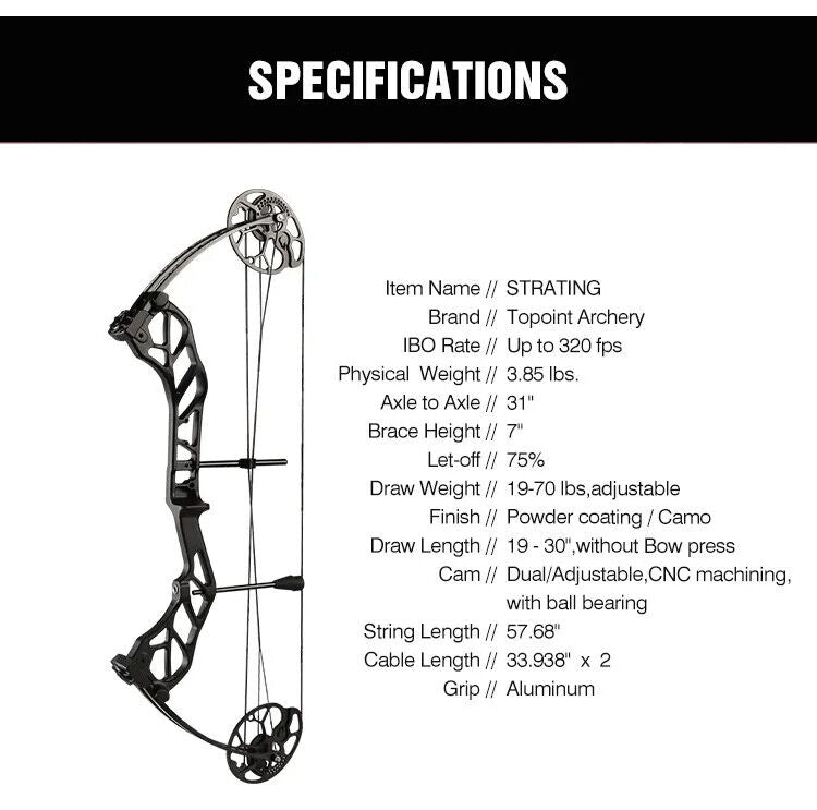 Topoint Starting 31 Bow Kit 19-70lb 19-30" RH HUNTING TARGET ARCHERY