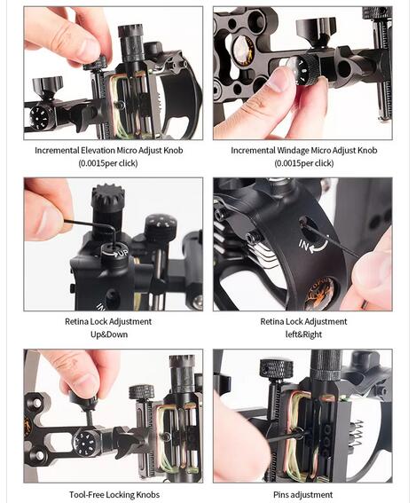 ARCHQUICK Micro Adjustable Bow Sight 5 pin Retina Lock alignment Tech S/L BAR